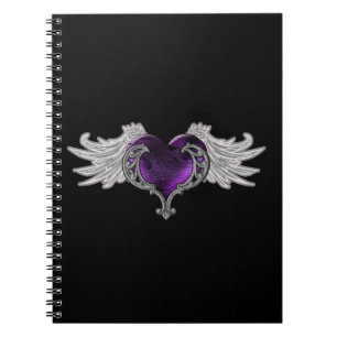 Goth Purple Heart med ängelvingar anteckningsbok Spiral