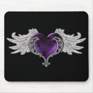 Goth Purple Heart med ängelvingar Musmattor