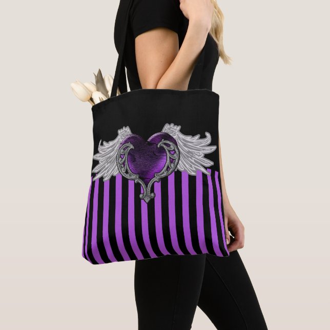 Goth Purple Heart med ängelvingar Tygkasse (Närbild)