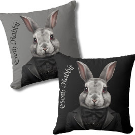 Goth Rabbit cushion Gothic Black grått bunny Kudde