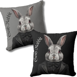 Goth Rabbit cushion Gothic Black grått bunny Kudde