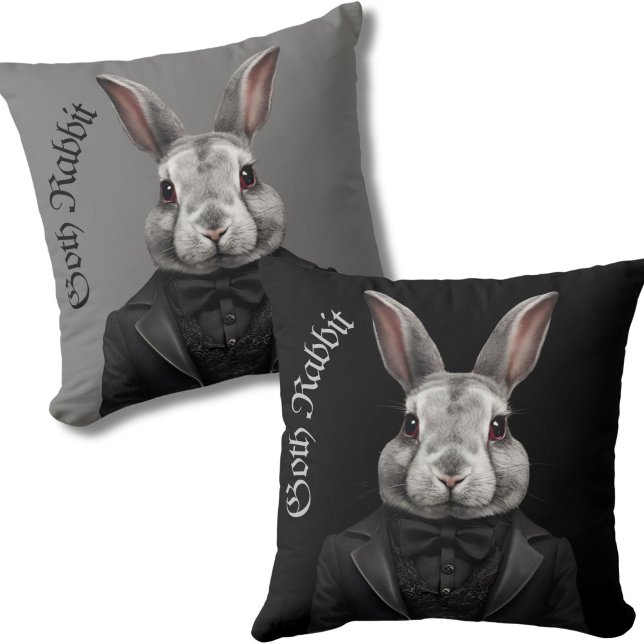 Goth Rabbit cushion Gothic Black grått bunny Kudde (Skapare uppladdad)