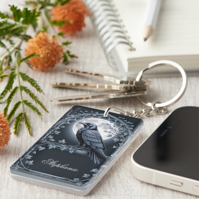 Goth Raven Moon Keychain (Högra Framsidan)