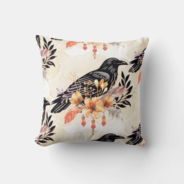 Goth Raven Throw Pillow Kudde (Framsida)