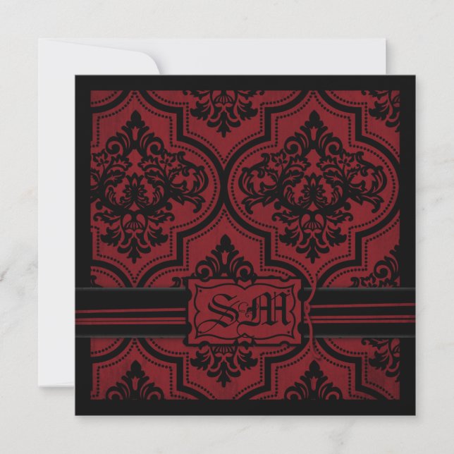 Goth Red Black Damask bröllop inbjuden Inbjudningar (Framsida)