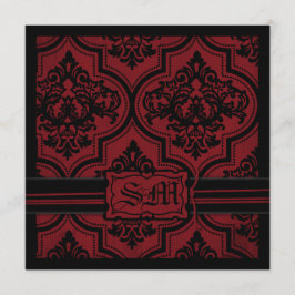 Goth Red Black Damask bröllop inbjuden Inbjudningar