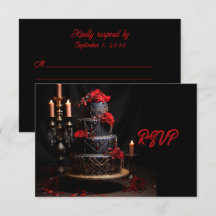 Goth Red Black Ro Bröllop Cake Save date