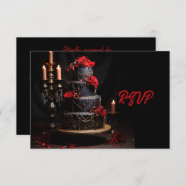 Goth Red Black Ro Bröllop Cake Save date OSA Kort