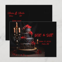 Goth Red Black Ro Bröllop Cake Save date
