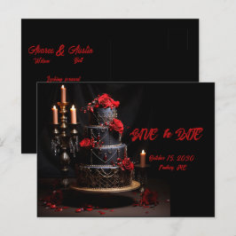 Goth Red Black Ro Bröllop Cake Save date Vykort