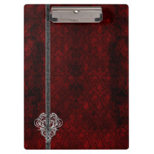 Goth Red Damask Silver Heart