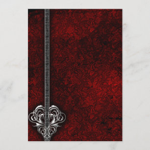 Goth Red Damask Silver Heart bröllop Inbjudningar