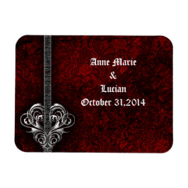 Goth Red Damask Silver Heart spara datumet Magnet