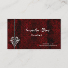 Goth Red Damask Silver Heart Visitkort