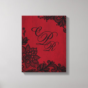 Goth Red Grunge Black Snöre Bröllop Monogram Canvastryck