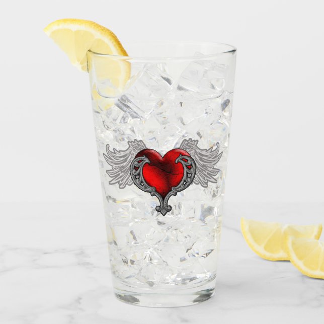 Goth Red Heart med Angel Vingar Glass Kopp (Framsida Ice)