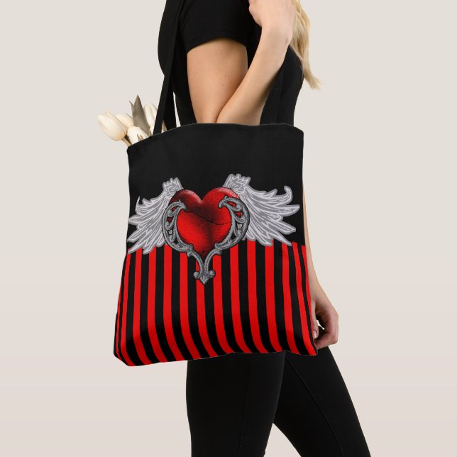 Goth Red Heart med Angel Vingar Tygkasse (Närbild)