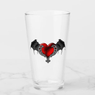 Goth Red Heart med Fladdermus Vingar Glass Kopp