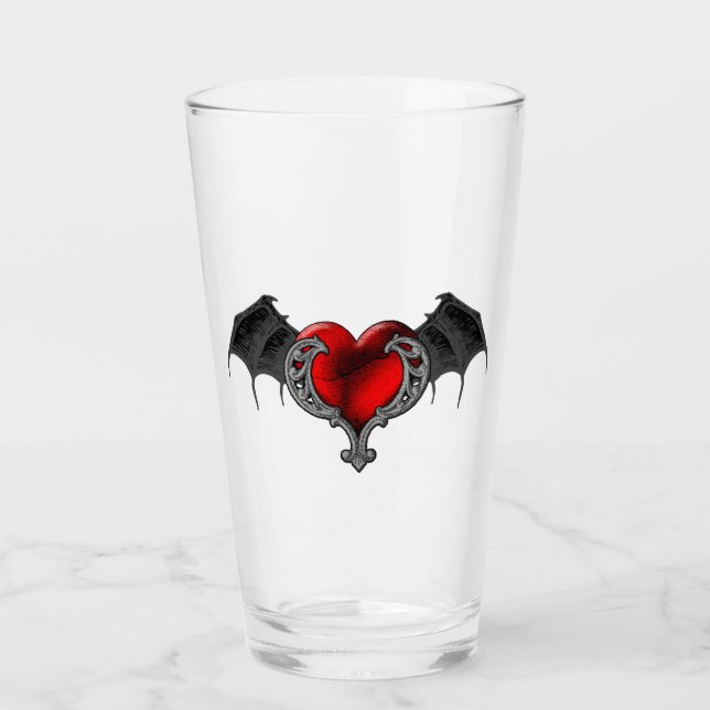 Goth Red Heart med Fladdermus Vingar Glass Kopp (Framsida)