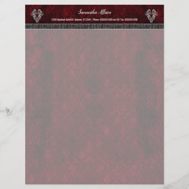 Goth Red Silver Heart Damask Brevhuvud (Framsida)