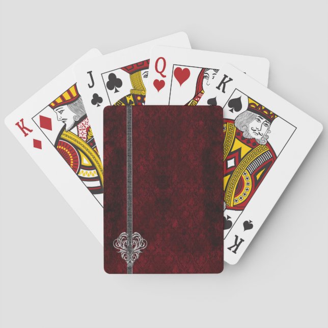 Goth Red Silver Heart Damask Casinokort (Baksidan)