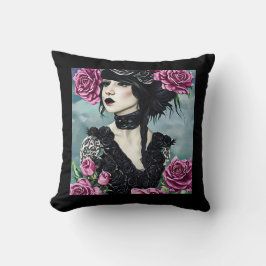 Goth Ro Girl Original Art Digital-målning Kudde