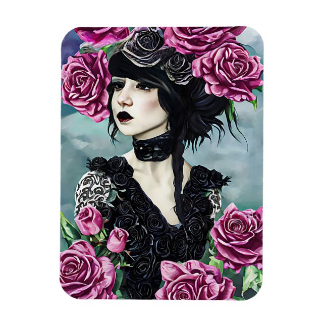 Goth Ro Girl Original Art Digital-målning Magnet (Vertikal)