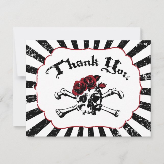 Goth Röd ros Skull Grunge Pirat - tackkort Tack Kort (Framsida)