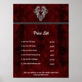 Goth Röd Silver Hjärtat Damask Poster