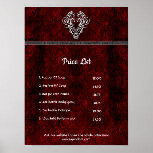 Goth Röd Silver Hjärtat Damask Poster