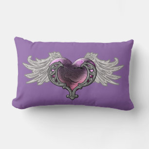 Goth Rosa Heart med Angel Vingar Dekorativ kudde