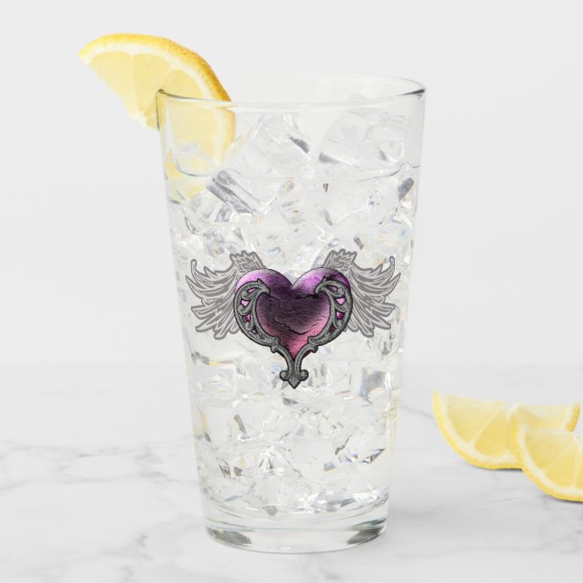 Goth Rosa Heart med Angel Vingar Glass Kopp (Framsida Ice)