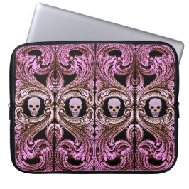 Goth Rosa Ornament med Skull Laptop Sleeve
