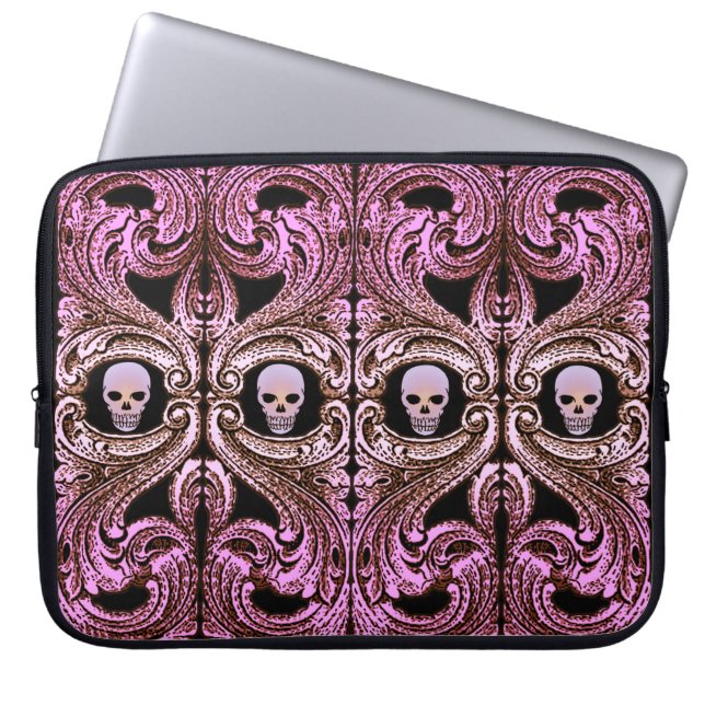 Goth Rosa Ornament med Skull Laptop Sleeve (Framsidan)