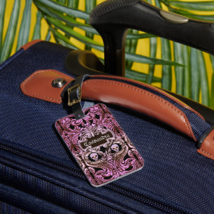 Goth Rosa Ornament med Skull-Personlig Bagagebricka