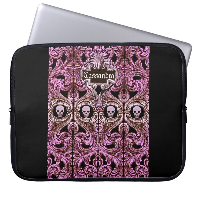 Goth Rosa Ornament med Skull-Personlig Laptop Fodral (Framsidan)