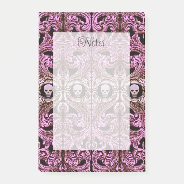 Goth Rosa Ornament med Skull Post-it Block (Framsida)