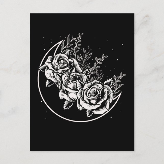 Goth Rosen Måne Gotisk Wicca Halvmåne Blommor Vykort (Framsida)