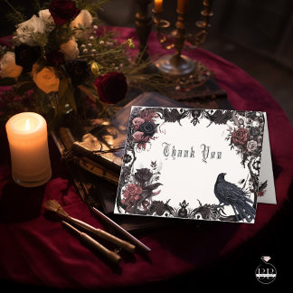 Goth Rosewood Black Raven Blommigt Tack Kort