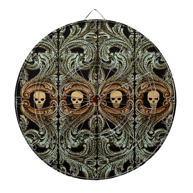 Goth Sage Grönt Ornament med Skull Piltavla (Framsidan)