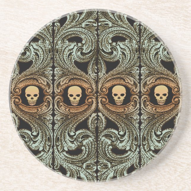 Goth Sage Grönt Ornament med Skull Underlägg (Framsidan)