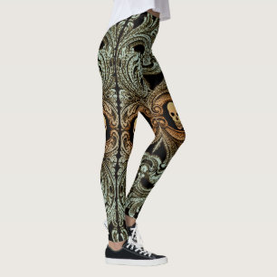 Goth Sagegrön prydnad med dödskalle Leggings