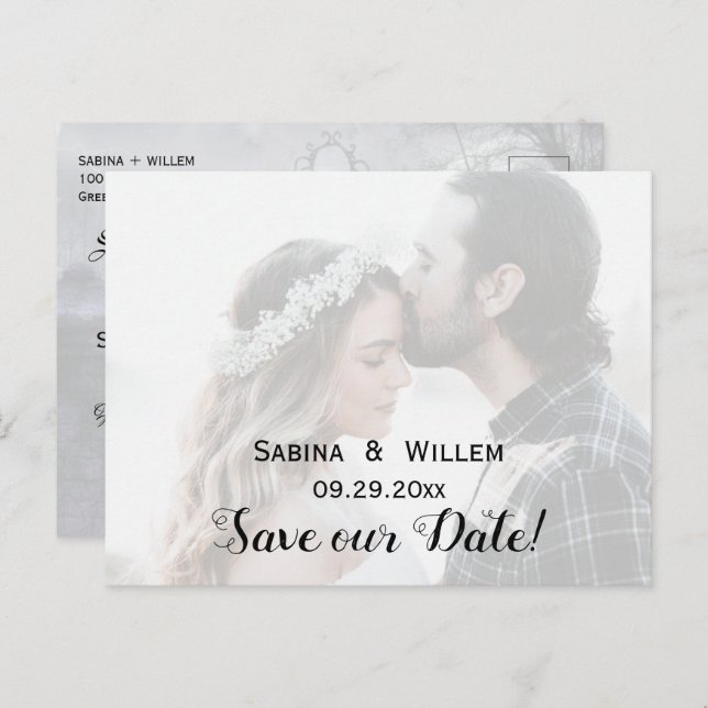 Goth Save Our Date Couple Photo Wedding Postcard Meddelande Vykort (Fram/baksida)