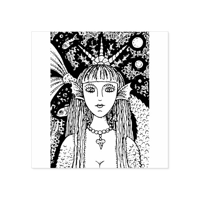 GOTH SJÖJUNGFRU, BLACK SEA SIREN FANTASY STOLLIG,  STÄMPEL (Tryck)