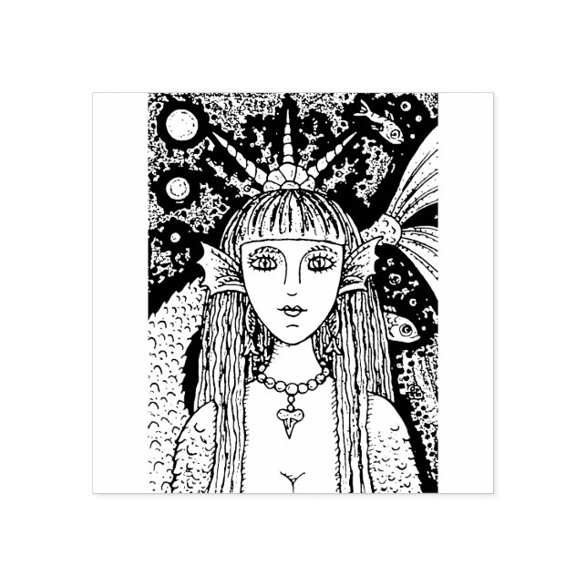 GOTH SJÖJUNGFRU, BLACK SEA SIREN FANTASY STOLLIG,  STÄMPEL (Tryck)