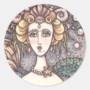 GOTH SJÖJUNGFRU FANTASY STICKERS Round LAKAN Runt Klistermärke