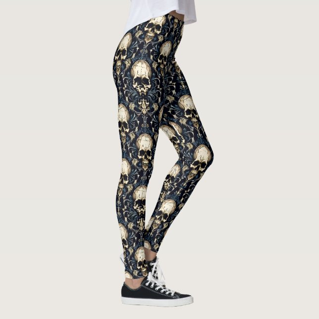 Goth Skallar och Blå Blommig Leggings (Höger)