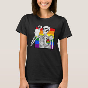 Goth Skeleton Coffee Gay Lesbisk Pride Rainbow Hum T Shirt