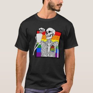 Goth Skeleton Coffee Gay Lesbisk Pride Rainbow Hum T Shirt