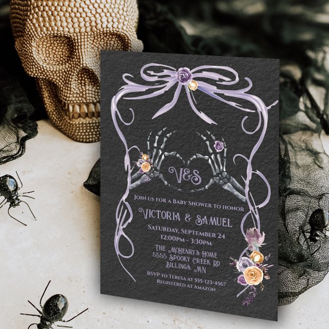 Goth Skeleton hjärtbockvattenfärgdusch Inbjudningar (Skapare uppladdad)